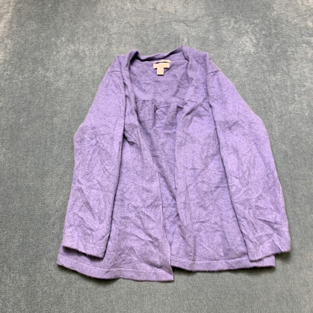 Charter Club 2 Ply Cardigan Sweater Womens Large Purple Cashmere Knit Open Front